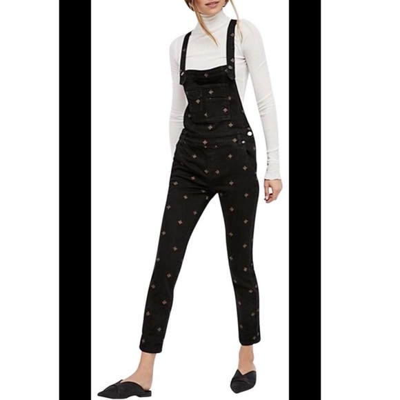 Free People Pants - FREE PEOPLE jade black and gold overalls